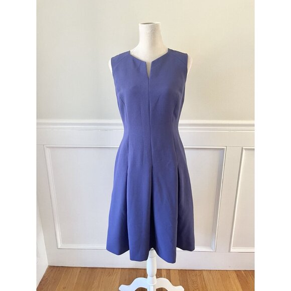 Hobbs London Slate Blue Notch Neck Fit & Flare Dress UK 10 EU 38 US 6 - Picture 2 of 7